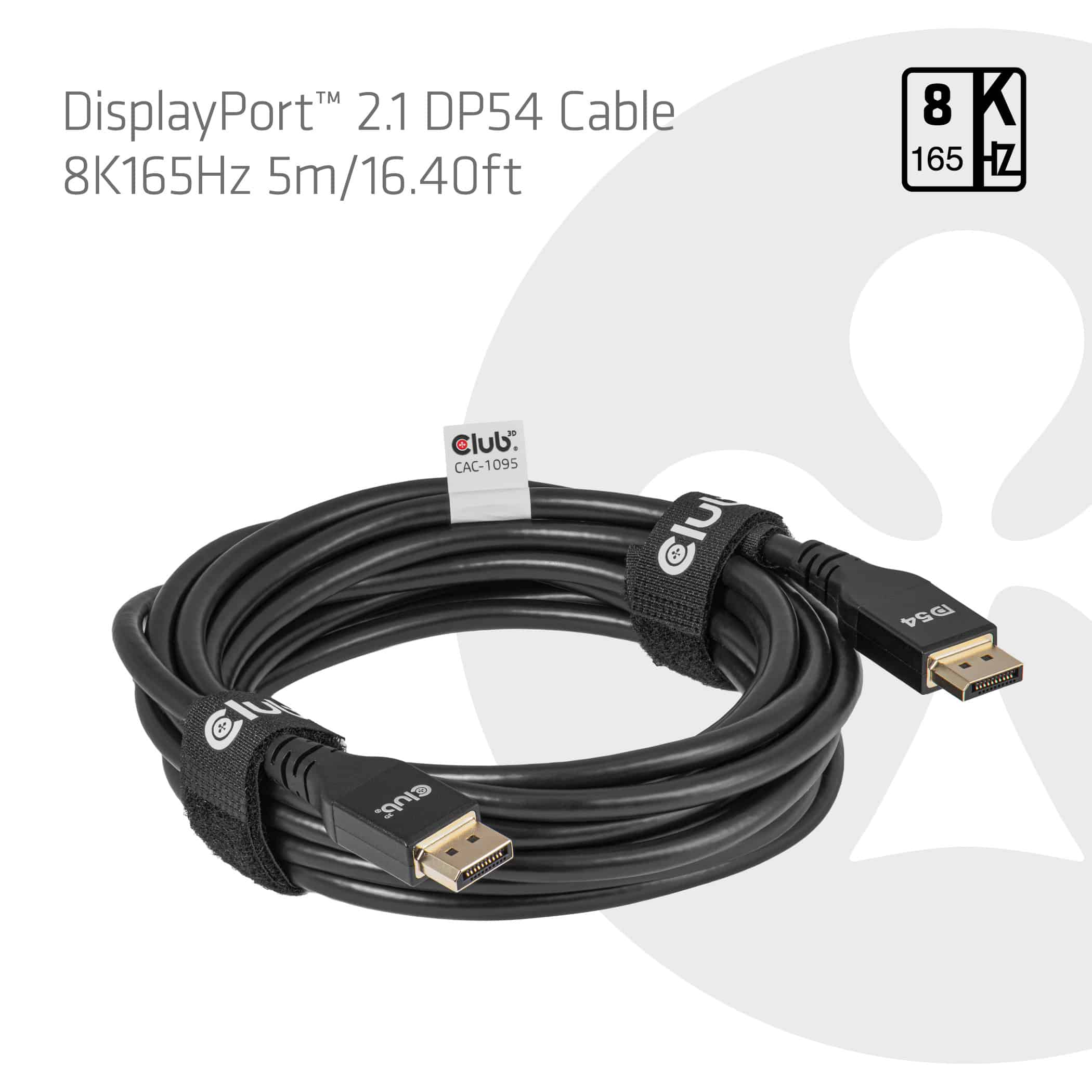 CLUB3D DisplayPort 2.1 DP54-kabel 8K 165 Hz 5 m / 16,40 ft - Afbeelding 2