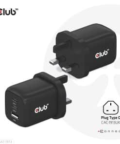 CLUB3D Travel Charger PPS 65Watt GAN technology, Triple port (2x USB Type-C + USB Type-A) Power Delivery(PD) 3.0 Support - Afbeelding 3