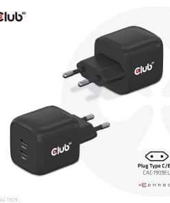 CLUB3D Travel Charger PPS 45W GAN technology, Dual port USB Type-C, Power Delivery(PD) 3.0 Support
