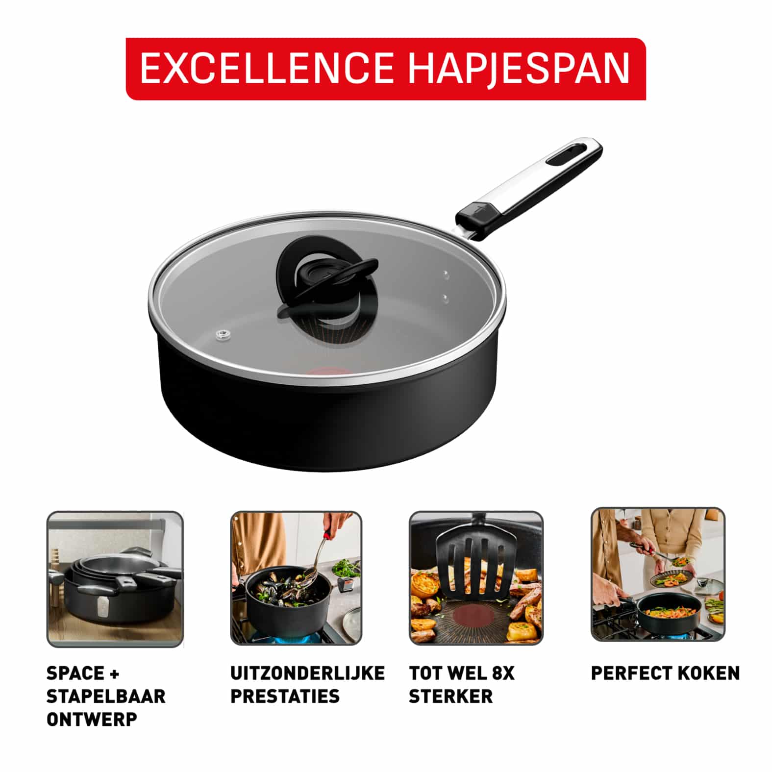 Tefal Excellence Hapjespan 24 cm + deksel - inductie