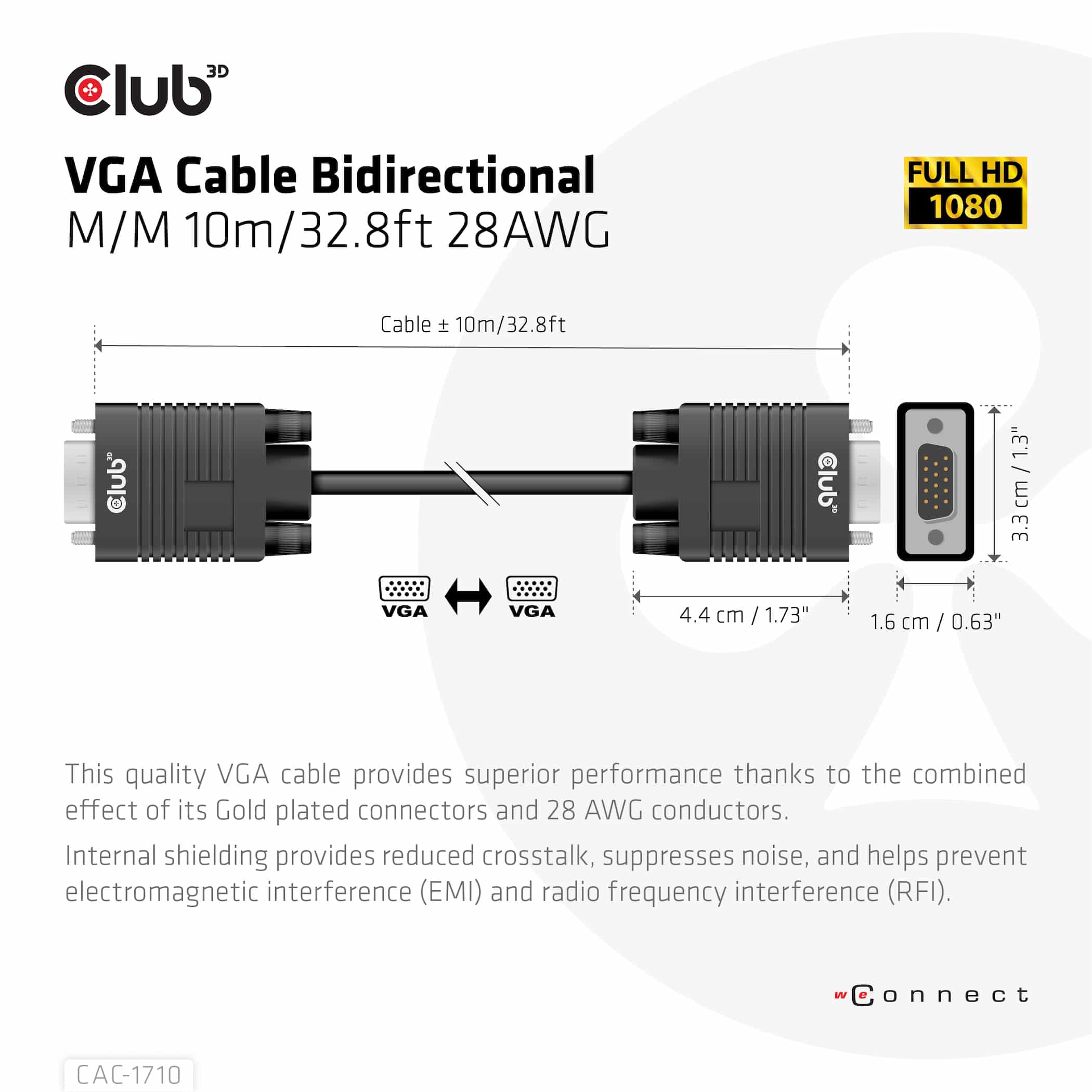 CLUB3D VGA Cable Bidirectional M/M 10m/32.8ft 28AWG - Afbeelding 4