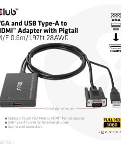 CLUB3D VGA and USB Type-A to HDMI Adapter with Pigtail M/F 0.6m/1.97ft 28AWG - Afbeelding 2