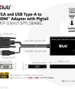 CLUB3D VGA and USB Type-A to HDMI Adapter with Pigtail M/F 0.6m/1.97ft 28AWG - Afbeelding 3