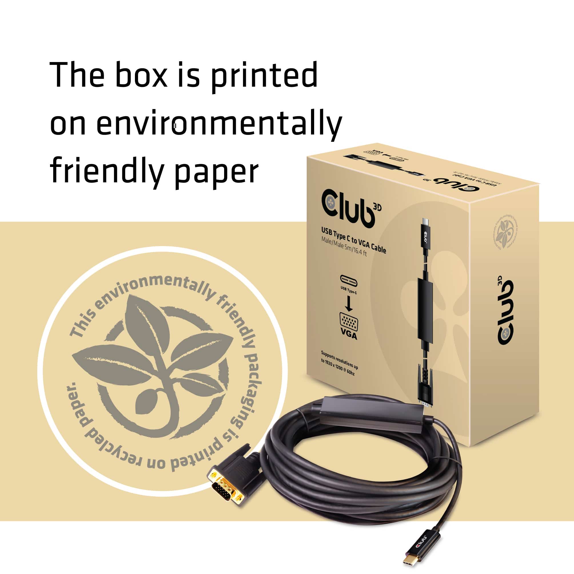 CLUB3D USB Type C to VGA Active Cable M/M 5m/