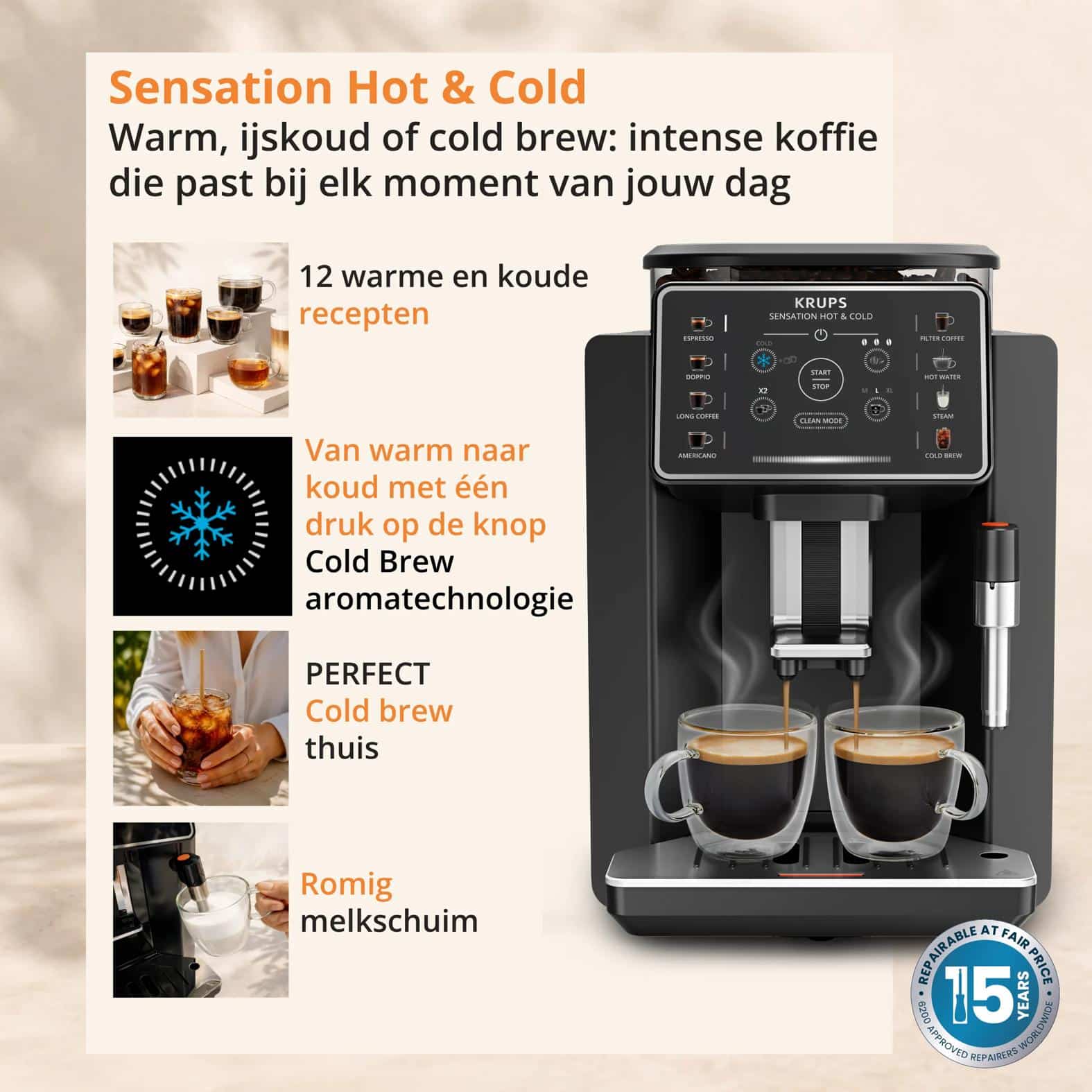 Krups Sensation Hot & Cold EA9138 volautomatische koffiemachine - 12 recepten - Stoompijpje - Afbeelding 4