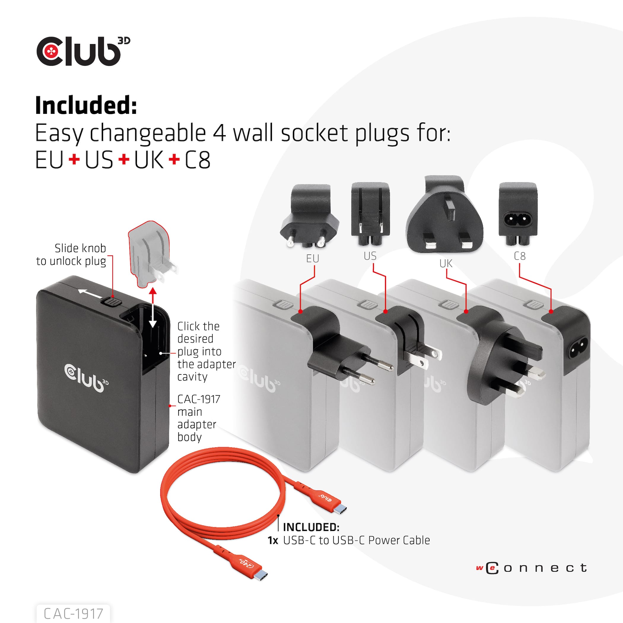 CLUB3D Internationale reislader 140 W GaN-technologie, vier poorten USB Type-A (1x) en -C (3x), PPS + Power Delivery (PD) 3.1-ondersteuning - Afbeelding 5
