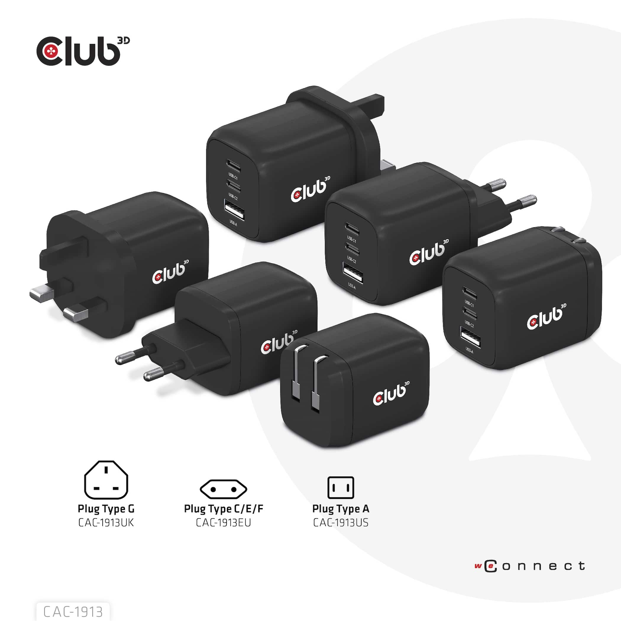 CLUB3D Travel Charger PPS 65Watt GAN technology, Triple port (2x USB Type-C + USB Type-A) Power Delivery(PD) 3.0 Support - Afbeelding 5