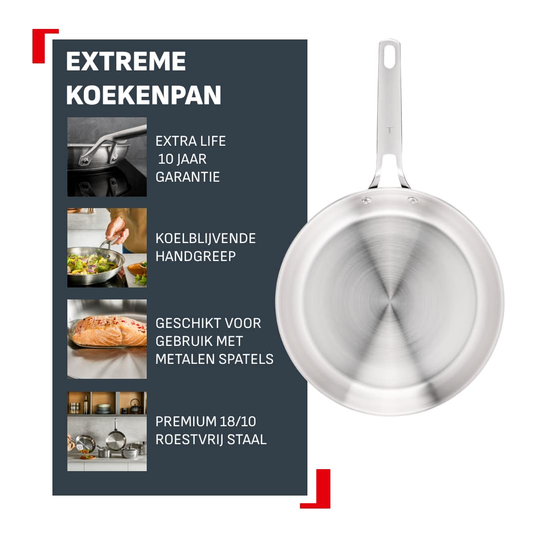Tefal Extreme koekenpan zonder coating 24 cm - inductie