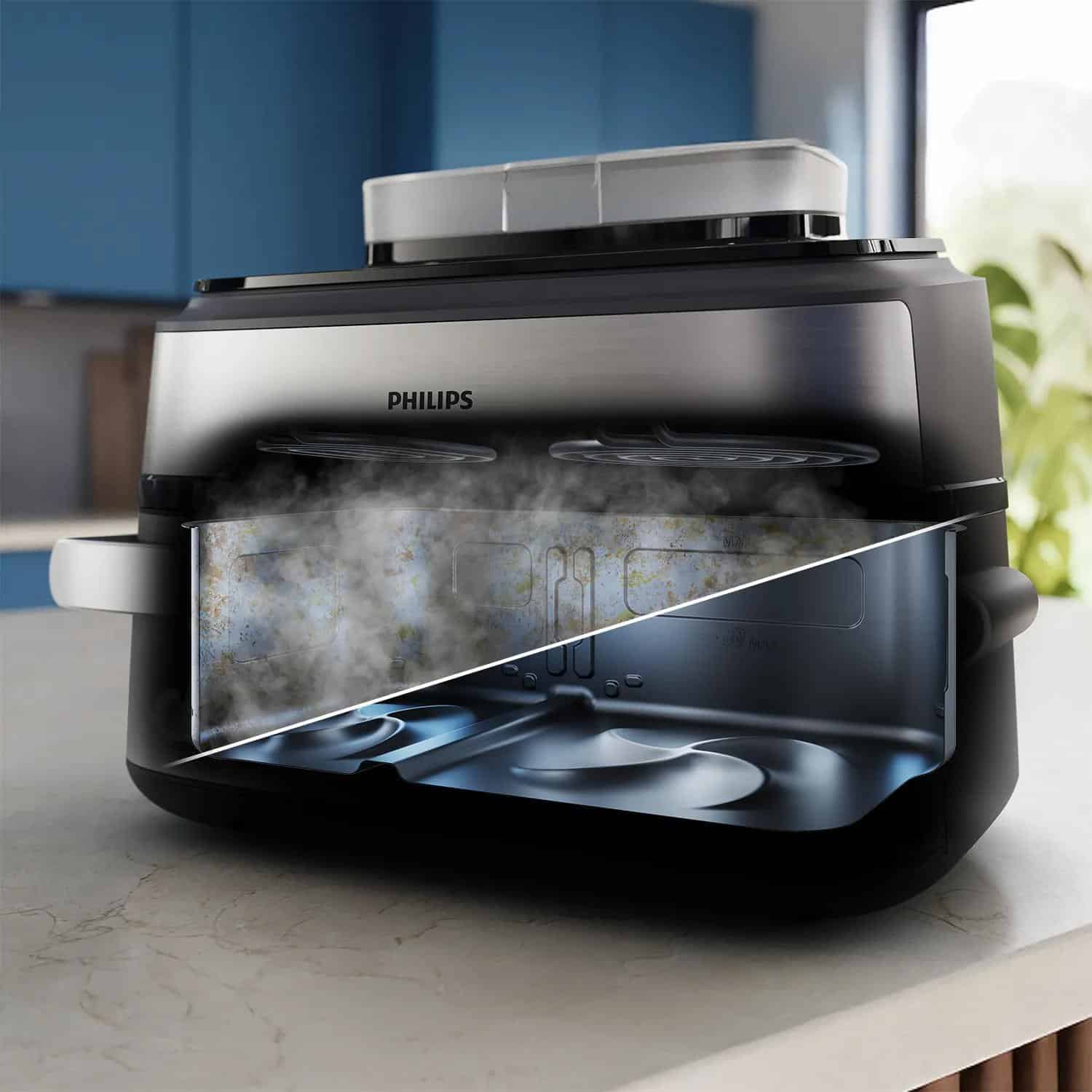 Philips 5000 series NA565/02 Megabasket met Stoomfunctie – Enkele mand of Dubbele Mand - SteamClean – 9,5L – Tot 8 Personen – Inclusief Tang - Afbeelding 8