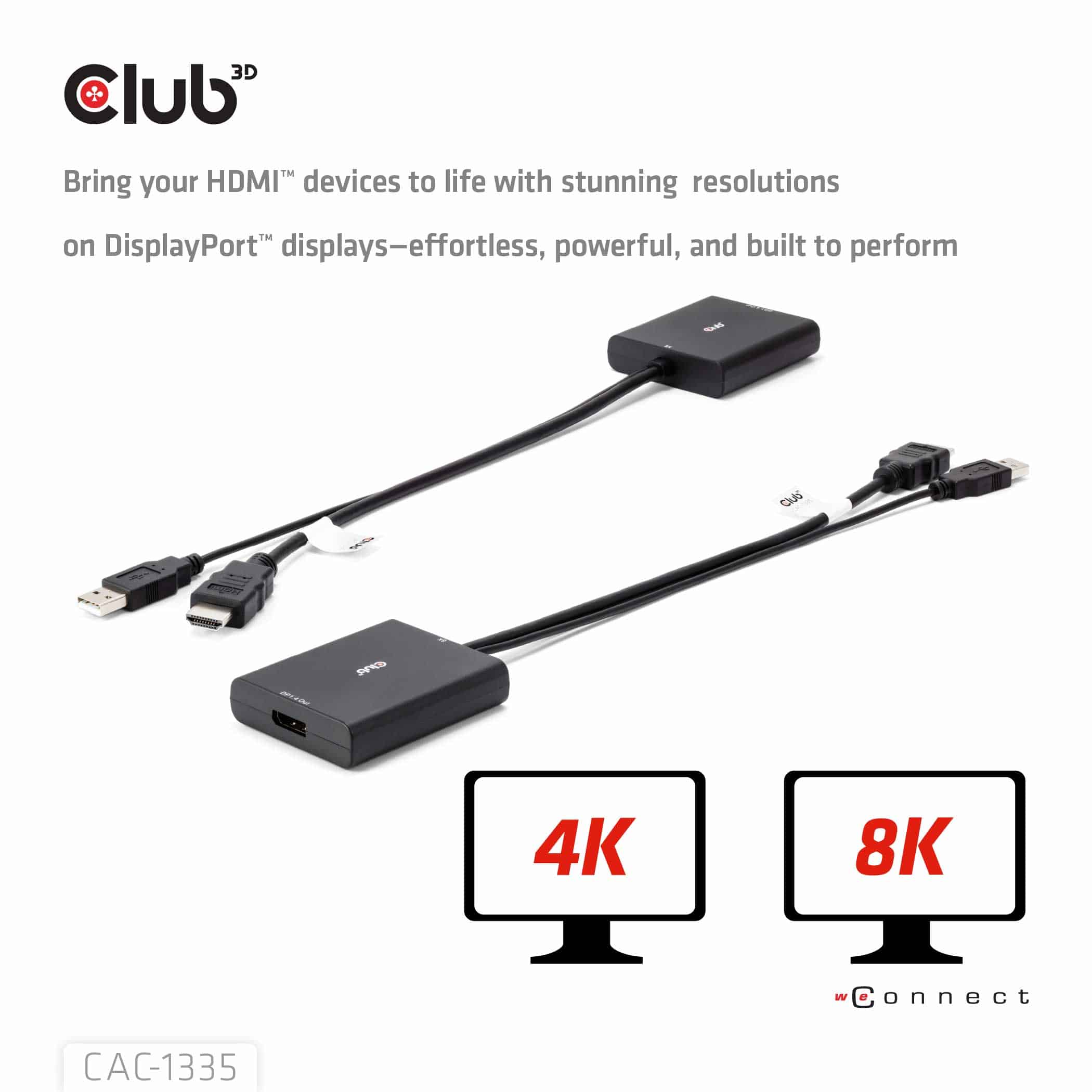 CLUB3D HDMI + Micro USB to DisplayPort 4K120Hz or 8K30Hz M/F Active Adapter - Afbeelding 6