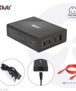 CLUB3D Travel Charger 132W GAN technology, Four port USB Type-A and -C, Power Delivery(PD) 3.0 Support