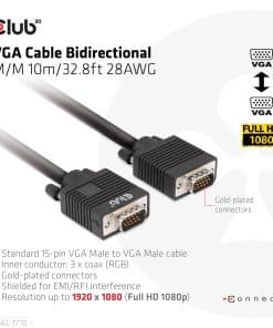 CLUB3D VGA Cable Bidirectional M/M 10m/32.8ft 28AWG - Afbeelding 3