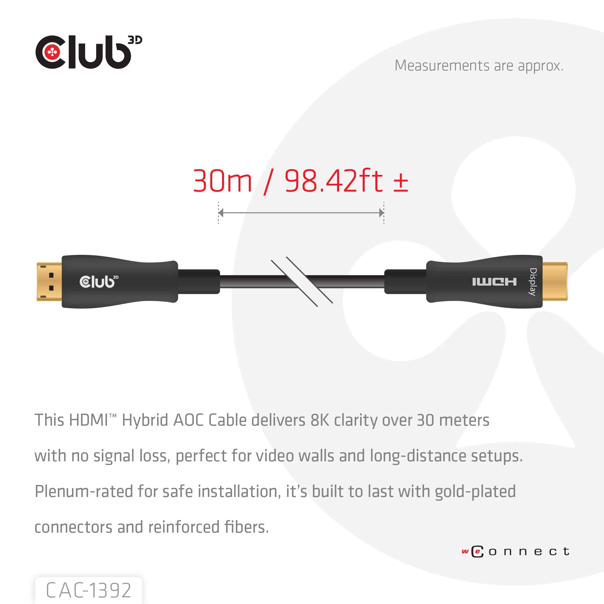 CLUB3D HDMI Hybrid AOC Cable 8K60Hz/4K120Hz 30m / 98.42 ft - Afbeelding 5