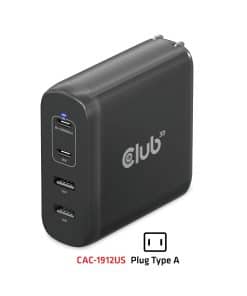 CLUB3D Travel Charger 100W GaN technology, Four port USB Type-A(2x) and -C(2x), Power Delivery(PD) 3.0 Support - Afbeelding 4