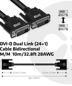 CLUB3D DVI-D Dual Link (24+1) Cable Bidirectional M/M 10m/ - Afbeelding 4