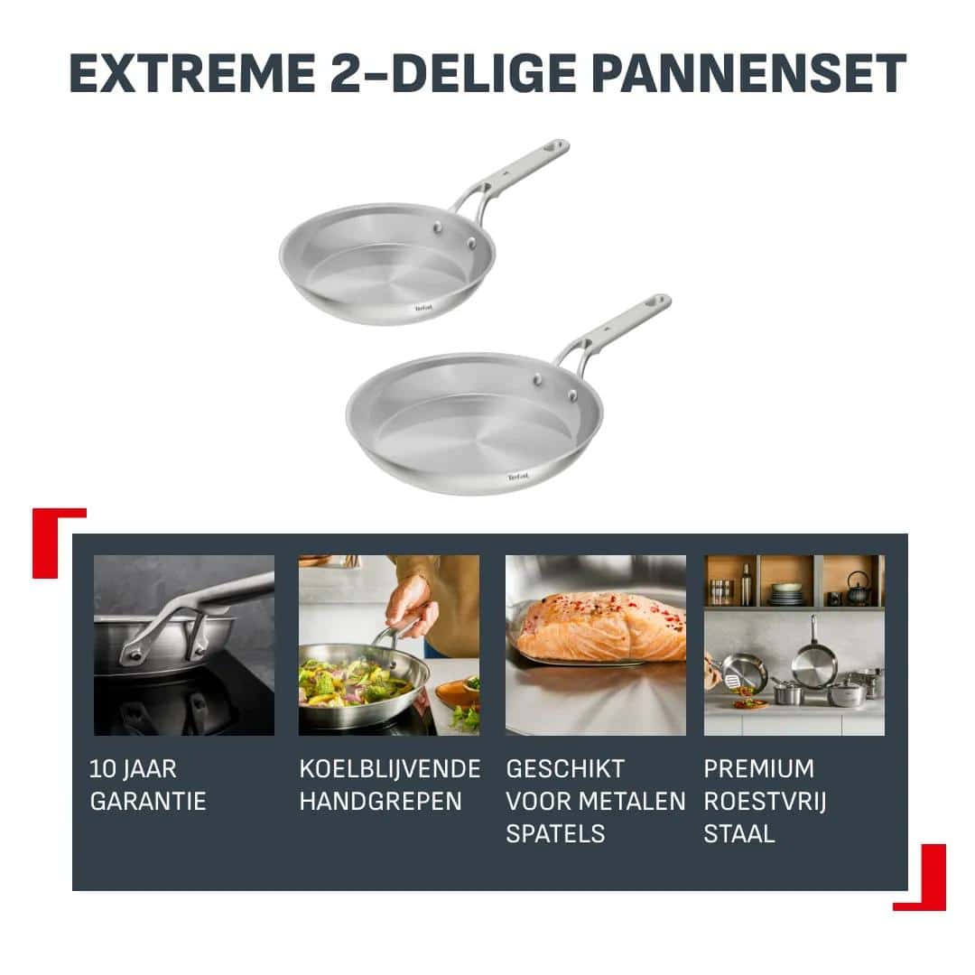 Tefal Extreme koekenpannenset zonder coating 24/28 cm - inductie - Afbeelding 2