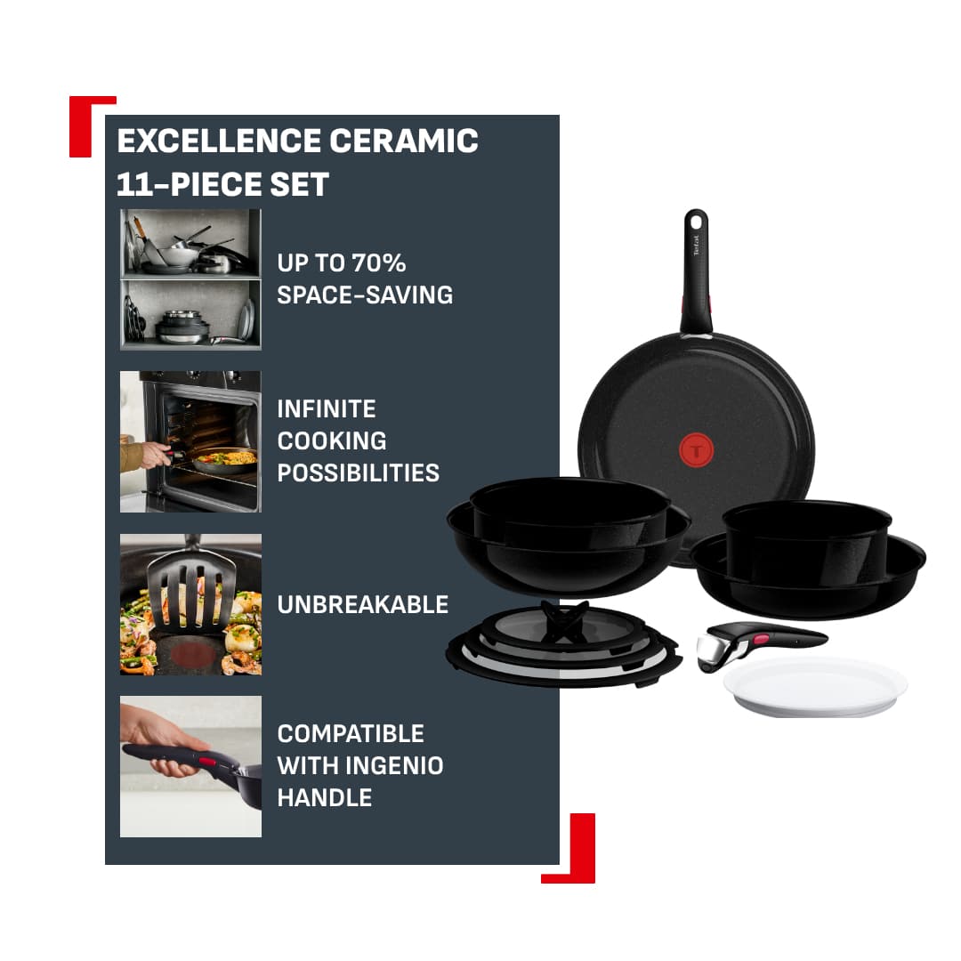 Tefal Ingenio Excellence Ceram keramische 11-delige pannenset - stapelbaar - Fusion Core - inductie - Afbeelding 2