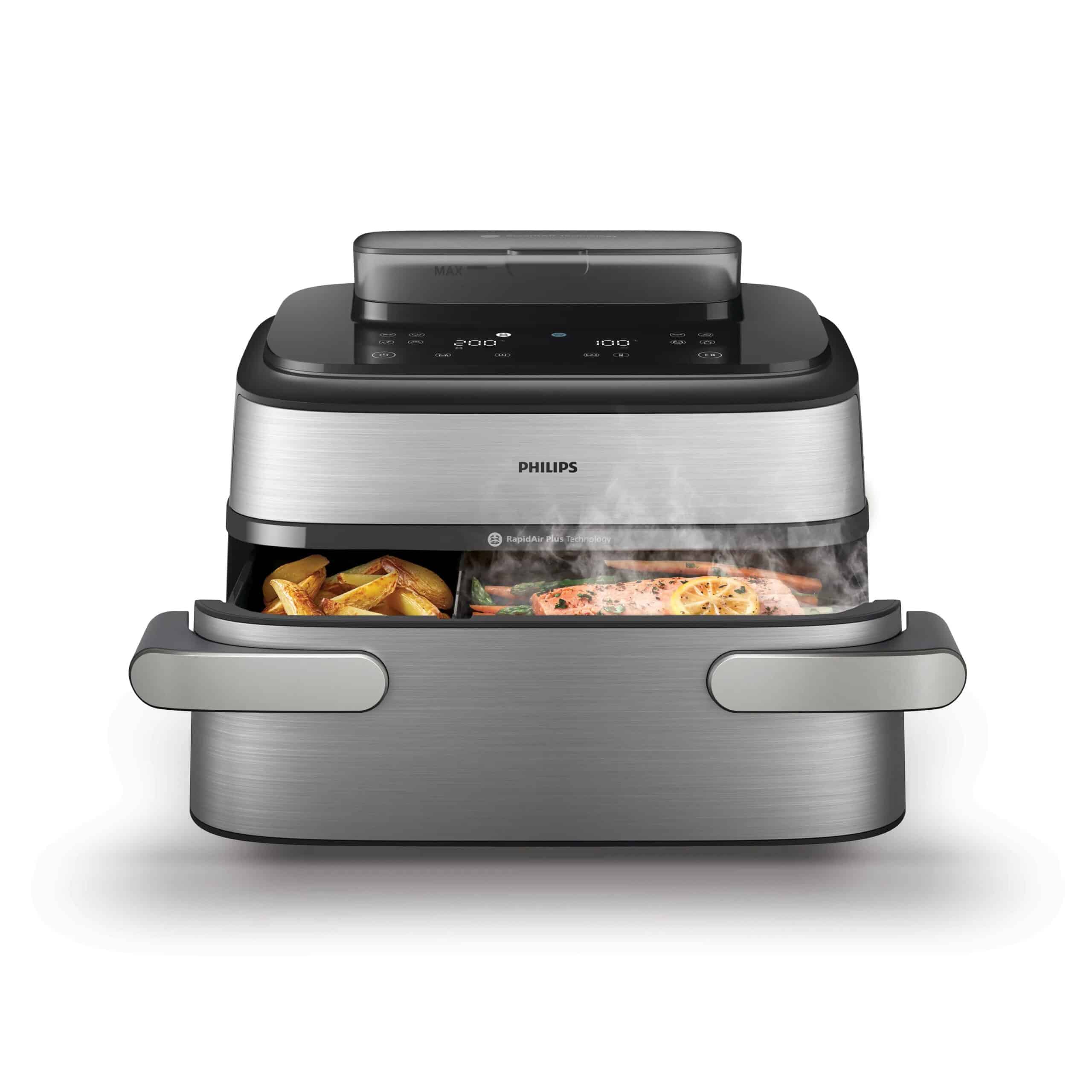 Philips 5000 series NA565/02 Megabasket met Stoomfunctie – Enkele mand of Dubbele Mand - SteamClean – 9,5L – Tot 8 Personen – Inclusief Tang