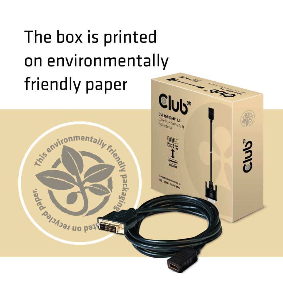 CLUB3D DVI to HDMI 1.4 Cable M/F 2 meter Bidirectional - Afbeelding 5