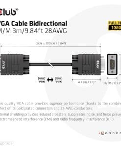 CLUB3D VGA Cable Bidirectional M/M 3m/9.84ft 28AWG - Afbeelding 4