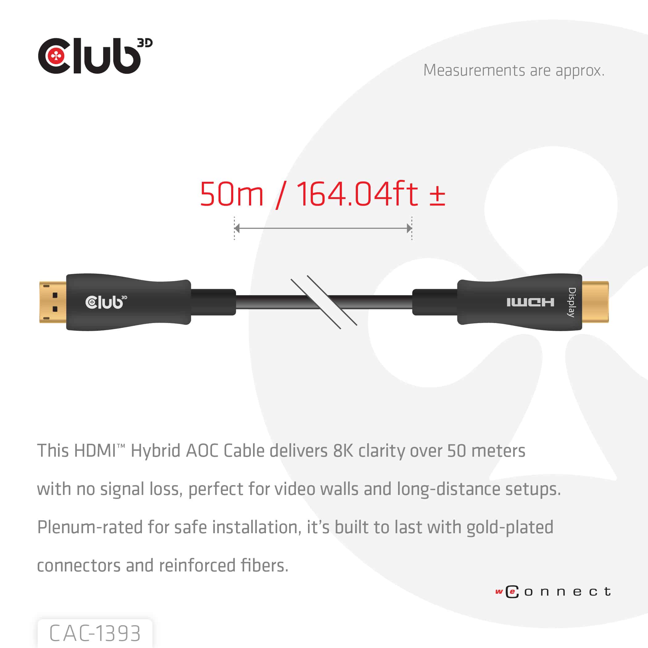 CLUB3D HDMI 50 METER Hybrid AOC Cable 8K60Hz/4K120Hz - Afbeelding 3