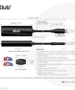 CLUB3D USB Gen2 Type-C to HDMI 8K60Hz or 4K120Hz HDR10+ with DSC1.2 with Power Delivery 3.0 Active Adapter M/F - Afbeelding 6