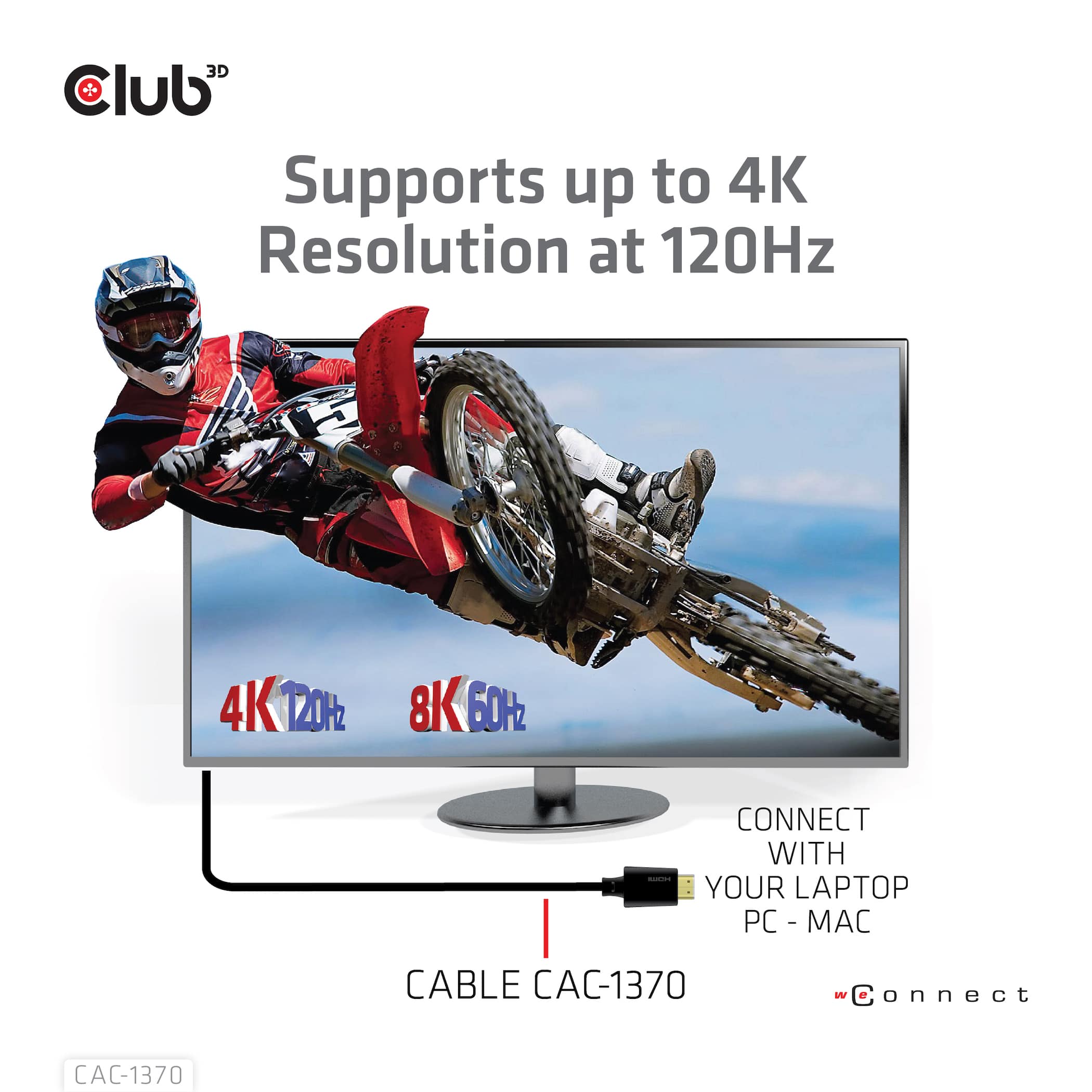 CLUB3D Ultra High Speed HDMI2.1 gecertificeerde kabel 4K120Hz, 144Hz 48Gbps M/V 1.5M - Afbeelding 3