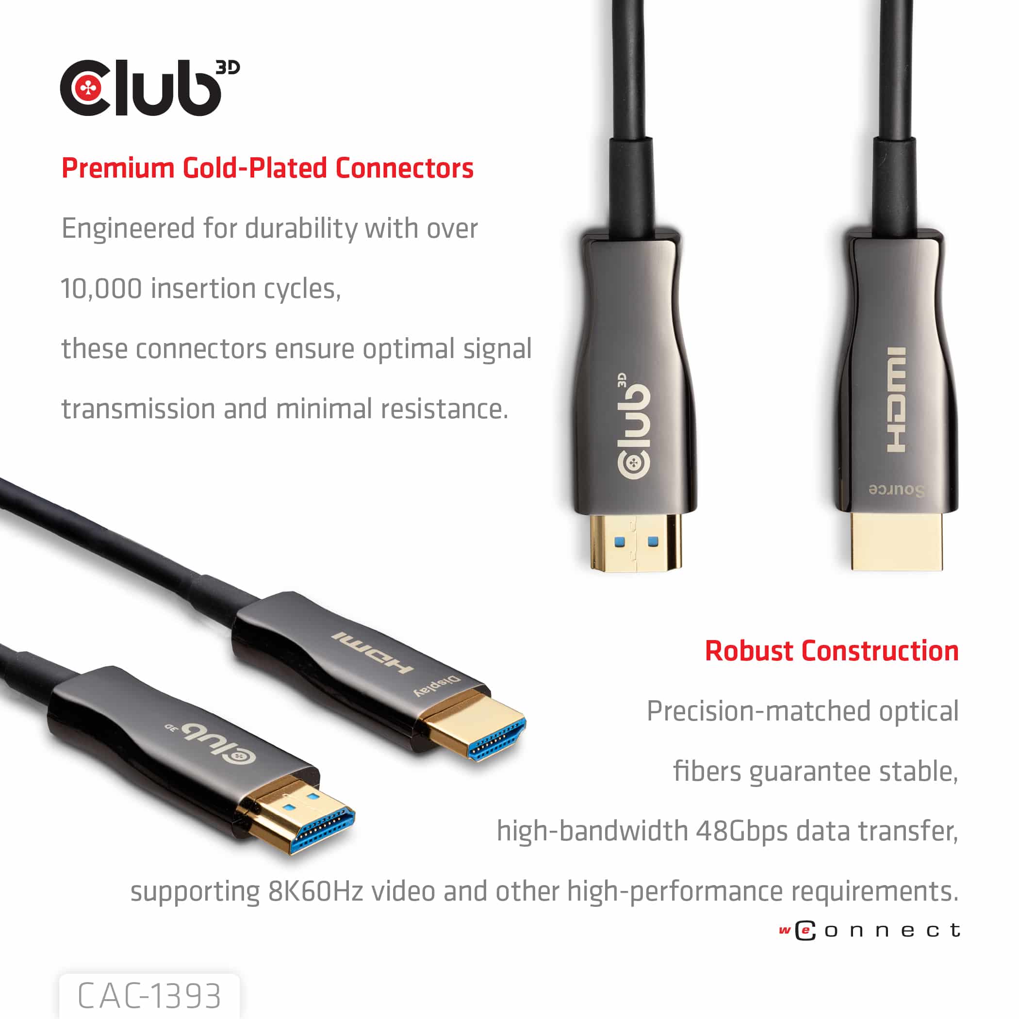 CLUB3D HDMI 50 METER Hybrid AOC Cable 8K60Hz/4K120Hz - Afbeelding 4