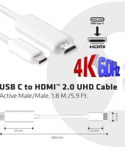 CLUB3D USB C to HDMI 2.0 UHD Cable Active 1.8 M./5.9 Ft. - Afbeelding 3