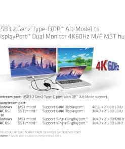 CLUB3D USB3.2 Gen2 Type-C(DP Alt-Mode) to DisplayPort Dual Monitor 4K60Hz M/F MST hub - Afbeelding 6