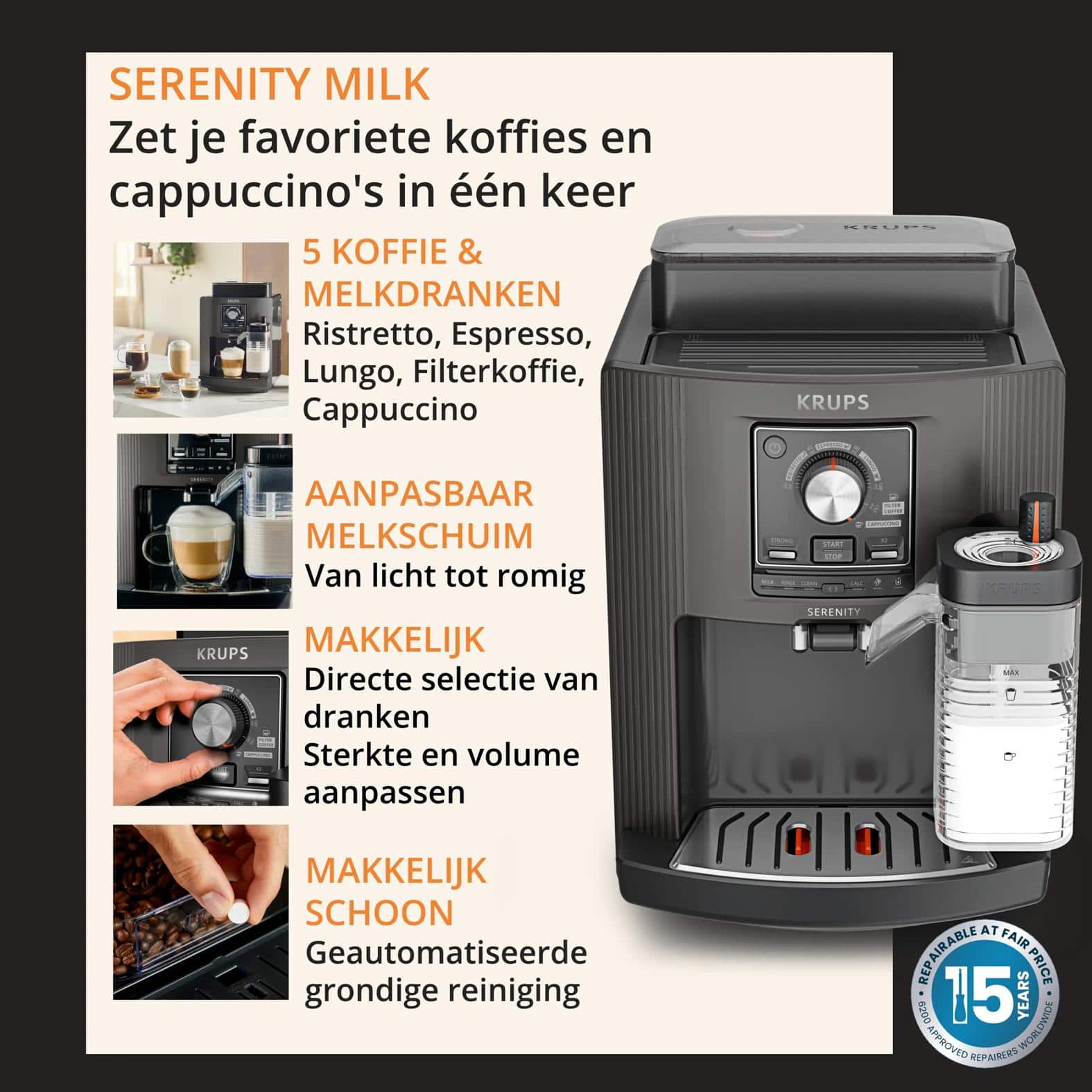 Krups Serenity Milk EA402H volautomatische koffiemachine - Afbeelding 6