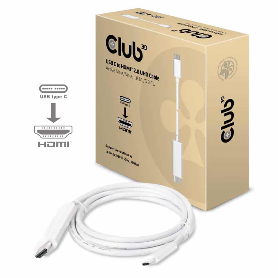 CLUB3D USB C to HDMI 2.0 UHD Cable Active 1.8 M./5.9 Ft. - Afbeelding 2