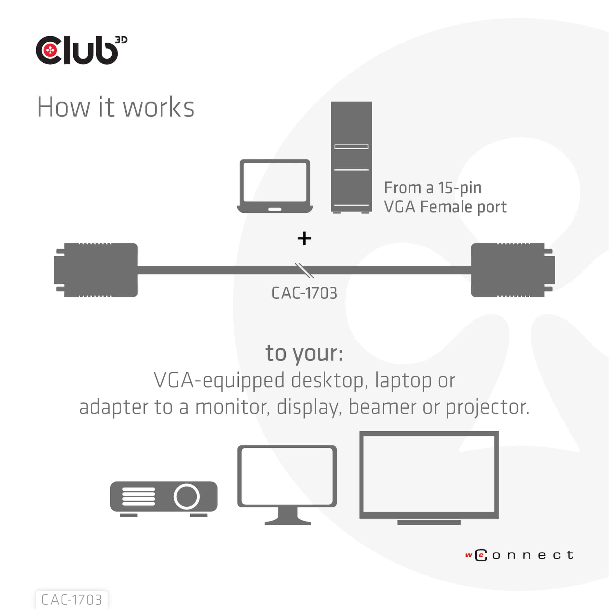 CLUB3D VGA Cable Bidirectional M/M 3m/9.84ft 28AWG - Afbeelding 5
