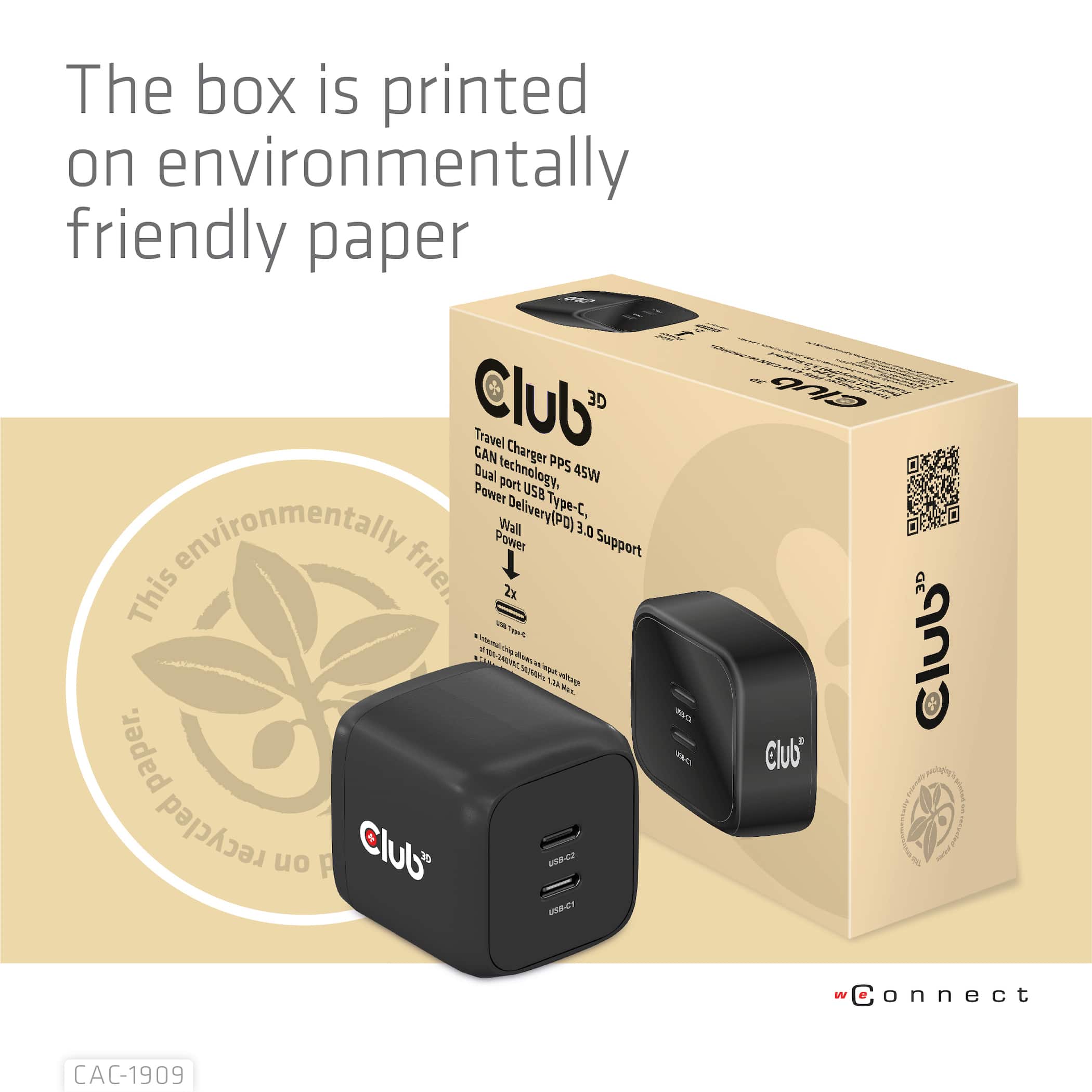 CLUB3D Travel Charger PPS 45W GAN technology, Dual port USB Type-C, Power Delivery(PD) 3.0 Support - Afbeelding 5