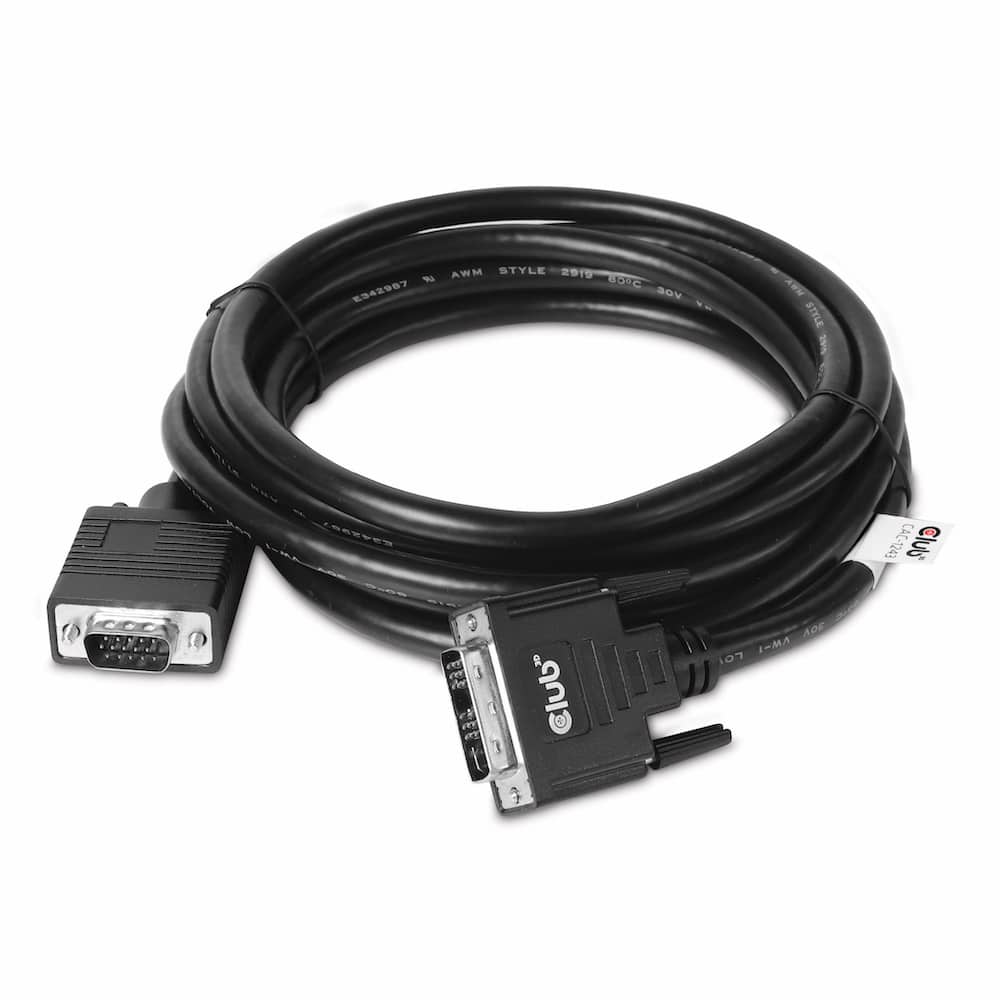 CLUB3D DVI-A TO VGA CABLE M/M 3m/ 9.8ft 28 AWG Zwart - Afbeelding 4